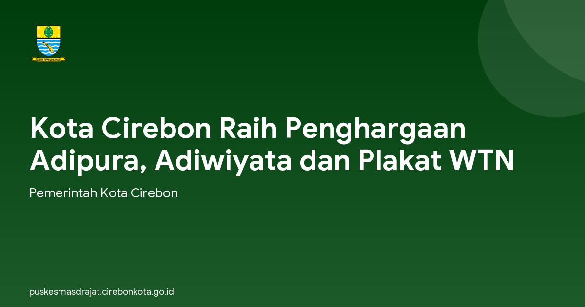 Kota Cirebon Raih Penghargaan Adipura, Adiwiyata dan Plakat WTN