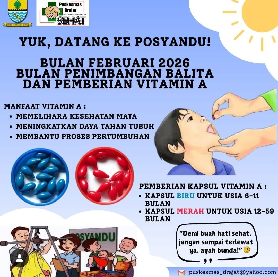 YUK, AJAK BAYI DAN BALITA KE POSYANDU SELAMA BULAN FEBRUARI UNTUK MENDAPATKAN VITAMIN A. GRATIS!